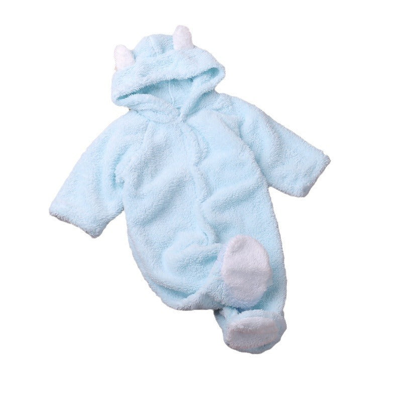 Autumn And Winter Coral Fleece Hood Long-sleeved Romper Toddler Cute Warm Jumpsuit